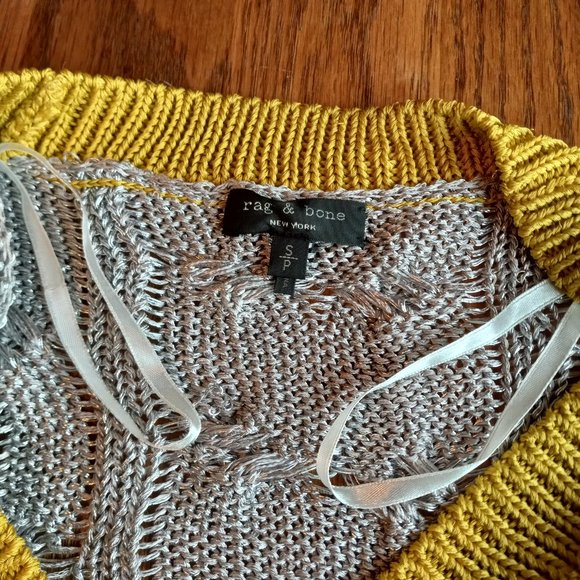 Rag & Bone Metallic Silver Emma V Neck Sweater Size S Academia Preppy Old Money - Picture 14 of 14